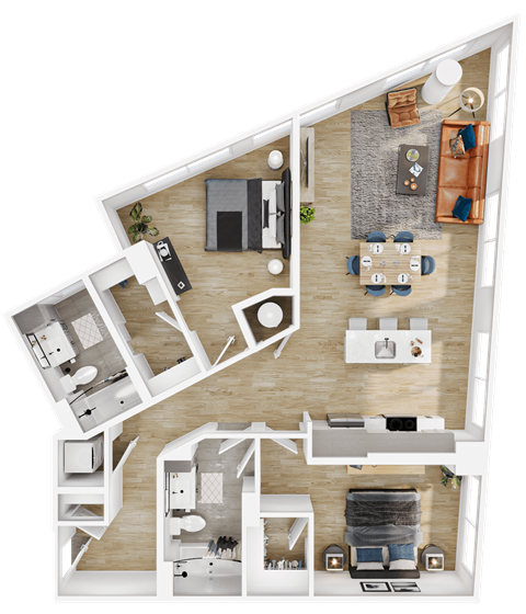 Floor plan for 2 beds, 2 baths, 1191 sqft